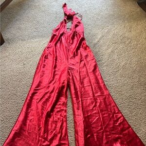 Vintage Victoria’s Secret 100% Silk Long Red Jumpsuit Halter Size S